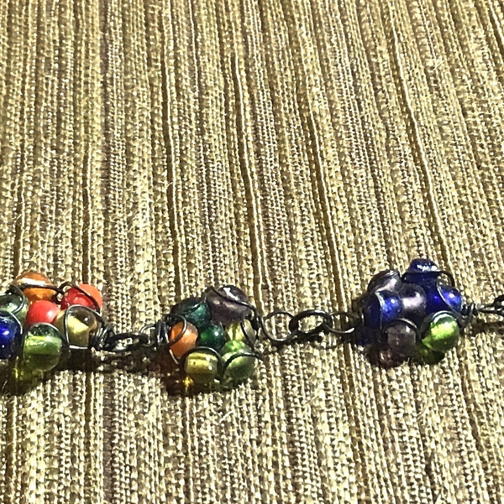 Ten Thousand Villages rainbow bead flower necklace
